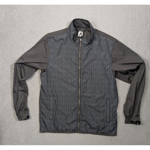 Footjoy Jacket Mens Medium Gray Herringbone Full Zip Windbreaker FJ Golf - Picture 1 of 14
